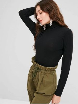 Blank Open Back Long Sleeve Ribbed Turtleneck Crop Top