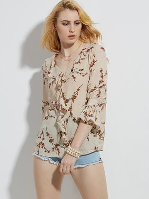 Women Korean Chiffon Floral Print Blouse
