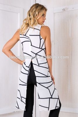 Back split printed cross over top ladies latest long tops