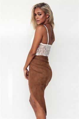 Two piece of dress lace top and suede imitate skirt women summer sets