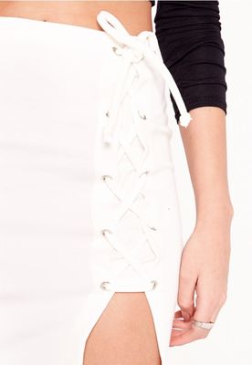 Lace up detail mini skirt white school japanese girl short skirt