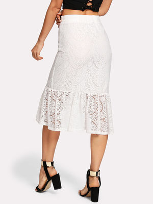 Ruffle Hem Asymmetric Lace Skirt For Women