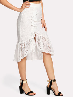 Ruffle Hem Asymmetric Lace Skirt For Women