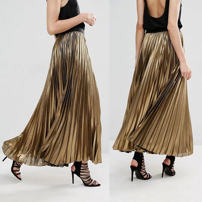 Custom service women clothes latest skirts design gold long pleated skirt