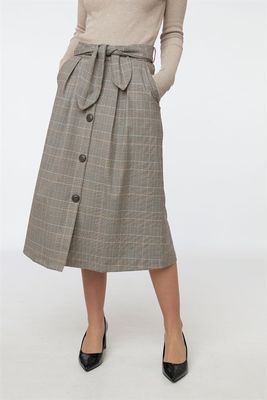 High Waisted Tartan Midi Plaid Skirt For Women