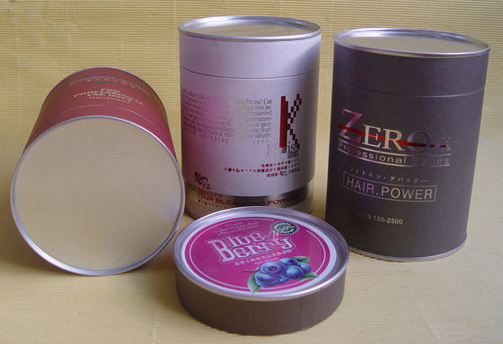 Complicated Food Grade Paper Tin Can / Tube Containers with Metal Bottom and Cap, PE Cap