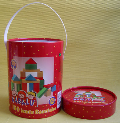 Customized Round Tube Glossy Cardboard Paper Toy Models Box with Plastic Handel