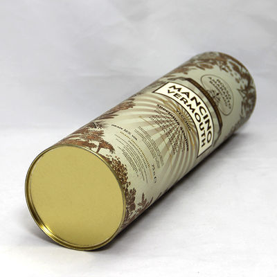 Customised Movable Tin Lid silver stamping Kraft Paper Tube Packaging , Wine Bottle paper cans