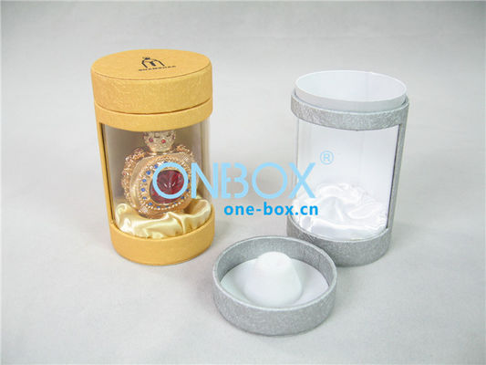 Cardboard cylinder gift box , art paper perfume box with PVC window for shop or store