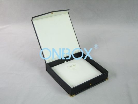 Folding Leather modern jewelry box for necklace , earring and finger ring packing