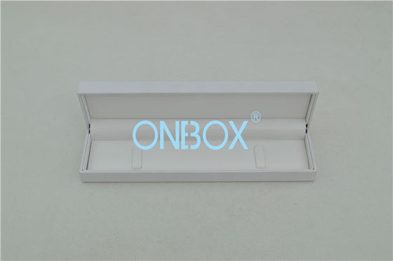 Rectanglar Plastic Painted Jewelry Boxes White Art Paper And White PU Top