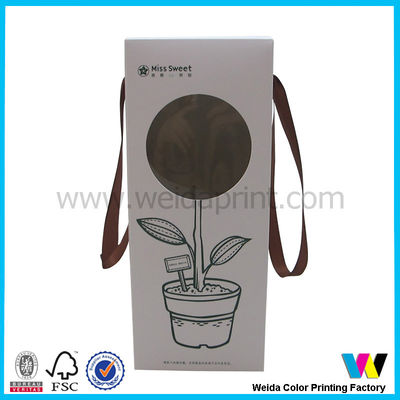 Round Cut Window on Front Paper Packaging Boxes with Brown Ribbon Handle