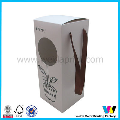 Round Cut Window on Front Paper Packaging Boxes with Brown Ribbon Handle