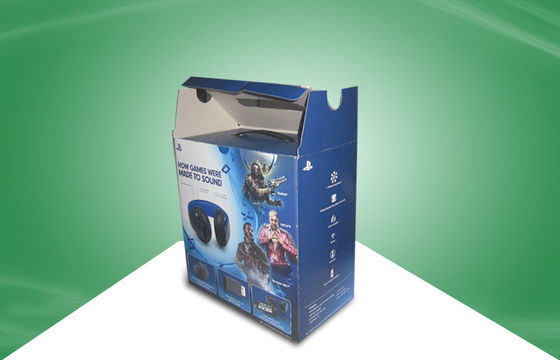 Blue Strong Corrugated  Paper Packaging Boxes With Plastic Handle For Ear - phone