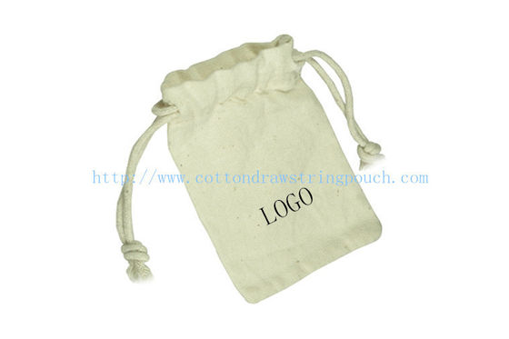 Customized Logo Cotton Drawstring Pouch , Nature Eco-friendly Food Drawstring Pouch