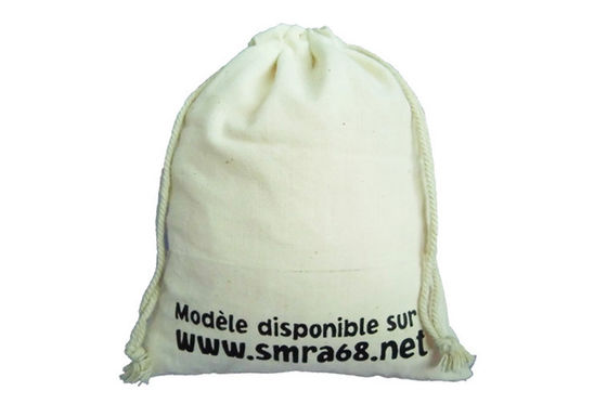 Custom Printing Cotton Drawstring Pouch , Raw White Cotton Toy Pouches
