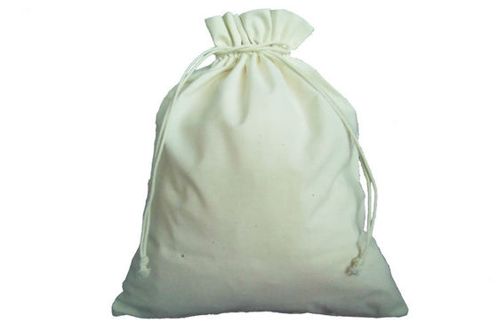 White Recyclable Cotton Drawstring Pouch Bag Silk Screen For Gift Packing