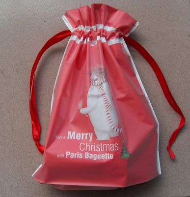 Colored Frosted Plastic Gift Bags with Tie , Drawstring Pouch Bag