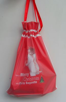 Colored Frosted Plastic Gift Bags with Tie , Drawstring Pouch Bag