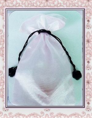 White Organza Drawstring Pouch With Stamp Printing Water Resistant