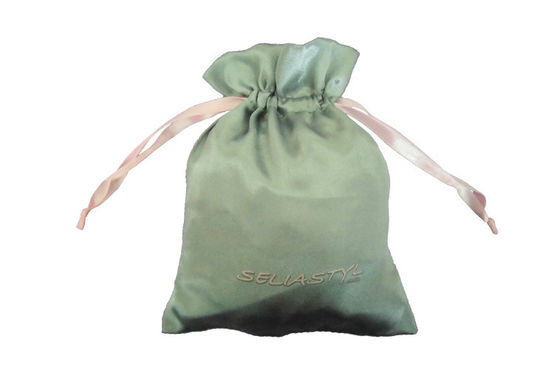 Silk Screen Satin Favor Drawstring Pouch Bags Printed Logo Ribbon