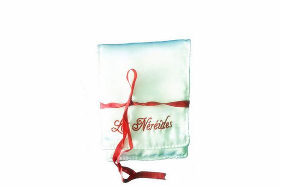 Wedding Favor Satin Drawstring Pouch , White Gift Bags With Red Ribbon
