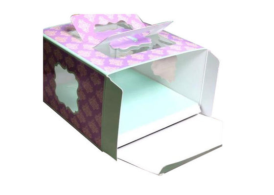 Plastic Window Paper Packaging Boxes , Purple Portable Birthday Cake Box