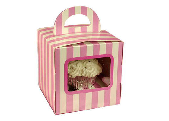 Stripe Pattern Side Window Portable Single Cupcake Box Trays Insert