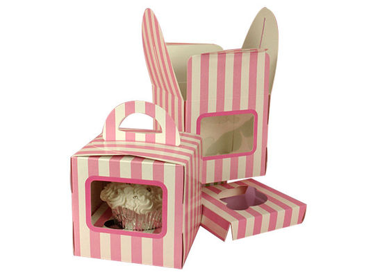 Stripe Pattern Side Window Portable Single Cupcake Box Trays Insert