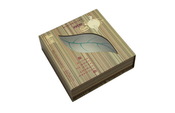 Food Paper Cardboard Mooncake Gift Box With Leaf Shaped Window