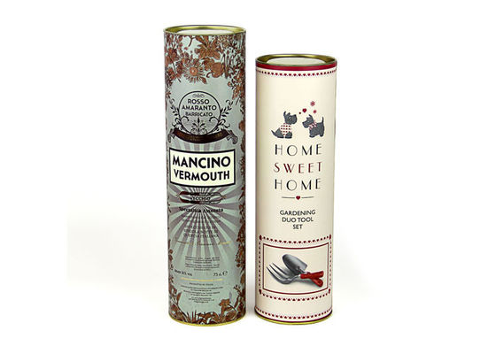 Eco-friendly Wine Cardboard Tube Packaging , Golden Movable Lid Paper Cans