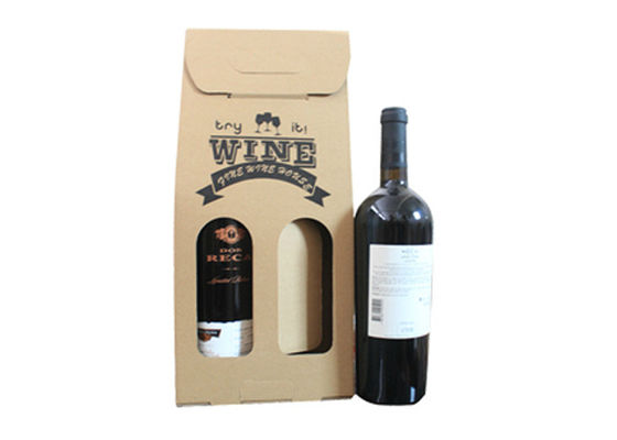 fashionable portable two bottles wine paper packaging box , Kraft paper 80gsm - 250gsm