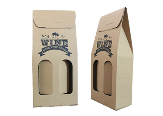 fashionable portable two bottles wine paper packaging box , Kraft paper 80gsm - 250gsm