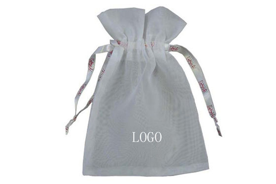 Organza Customized Drawstring Bags , Custom Printed Organza Jewelry Pouch