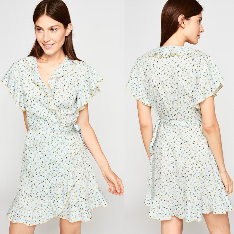 Ladies Mini Dress Floral Wrap Dresses Cotton For woman