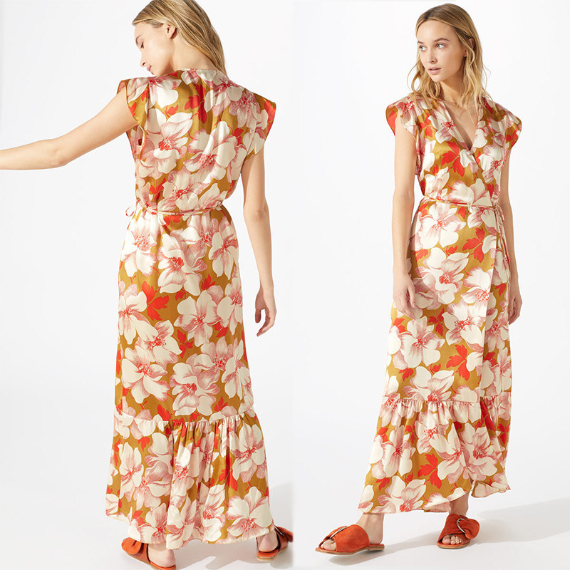 Boho Hibiscus Wrap Maxi Women Dress
