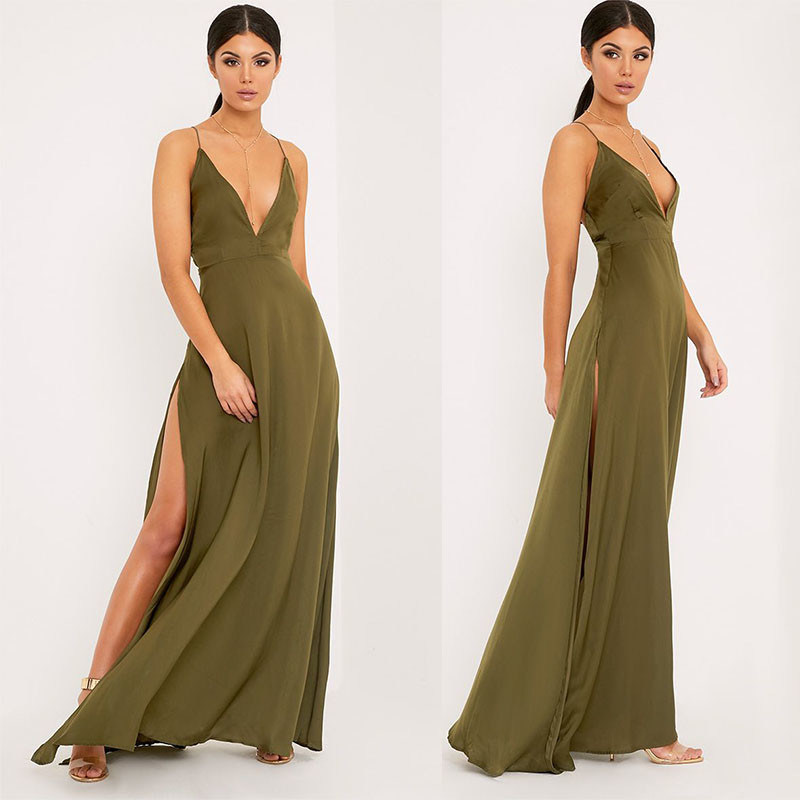 New arrival khaki sexy women chic party dress
