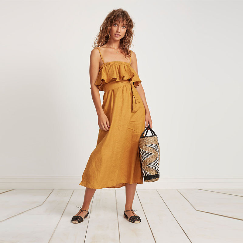 Boho Clothing Women Adjustable Straps Maxi Linen Dress