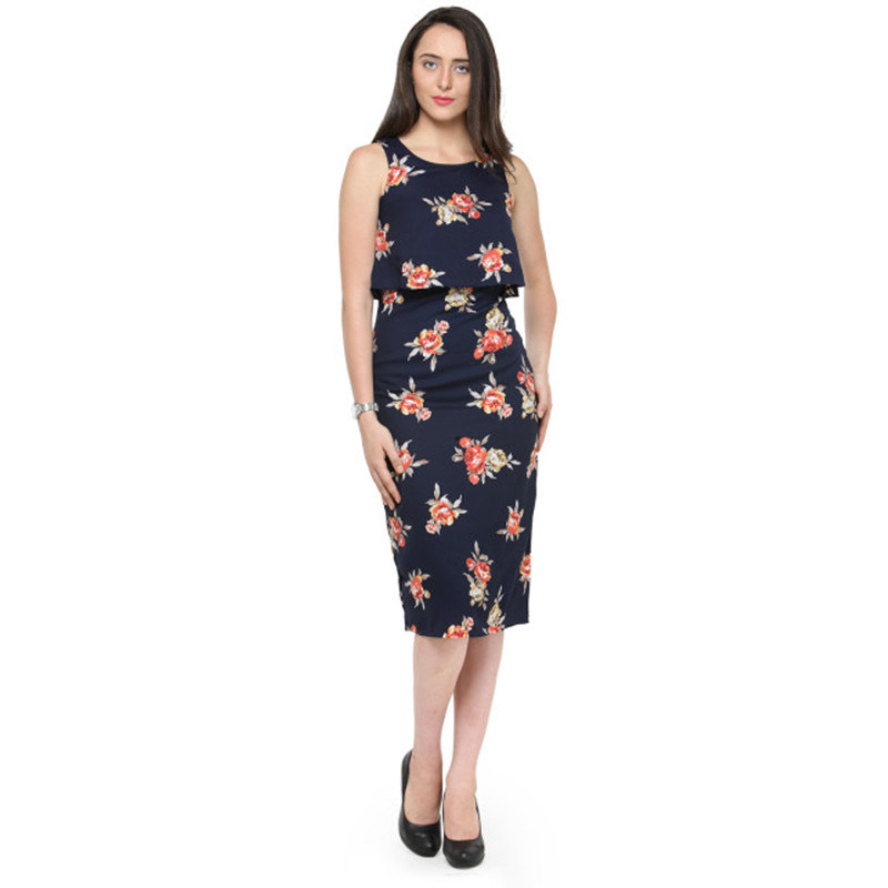 Elegant Work Wear Printed Dress Women With Sleeveless