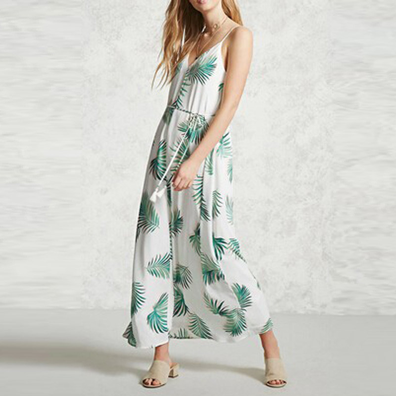 2018 New design maxi dress printed back scoop v neckline