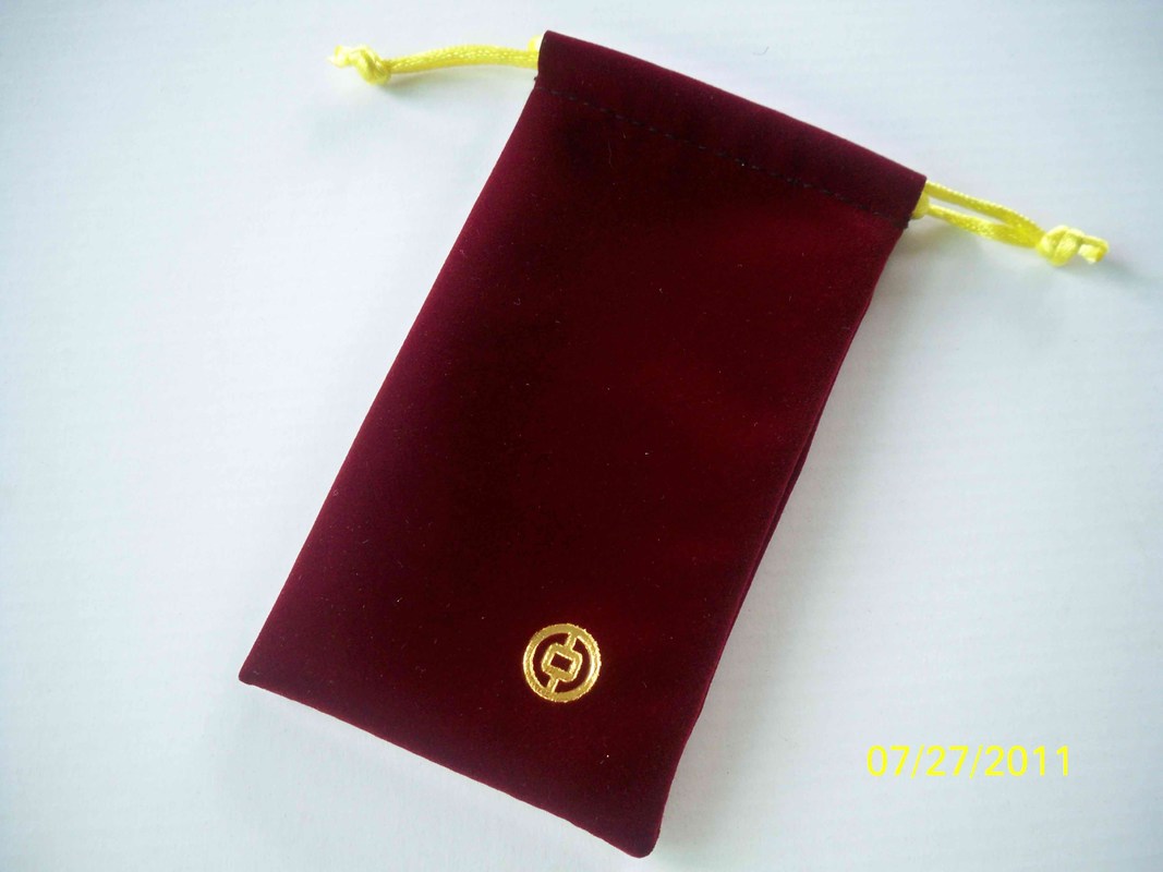 Burgundy drawstring fragrance velvet gift pouches with hotfoil stamping white logo
