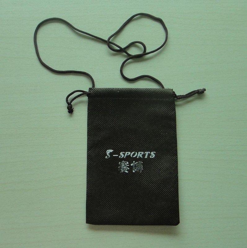 Non-woven gift pouches bag with drawstring and strap for mobile phone