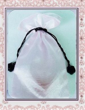 White Organza Drawstring Pouch With Stamp Printing Water Resistant