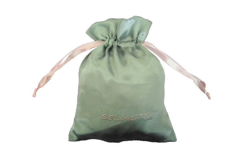 Silk Screen Satin Favor Drawstring Pouch Bags Printed Logo Ribbon