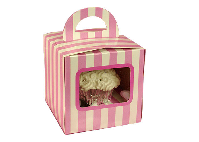 Stripe Pattern Side Window Portable Single Cupcake Box Trays Insert