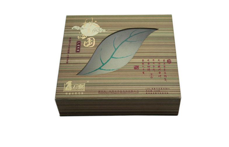 Food Paper Cardboard Mooncake Gift Box With Leaf Shaped Window