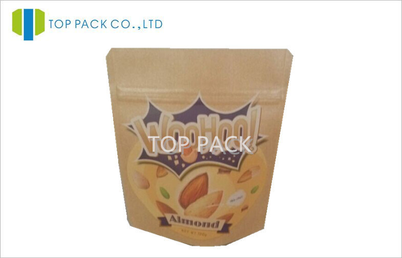 Heat Sealing  Kraft  Paper Stand Up Packaging Foil Lamination Bag 100g Almond