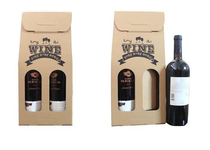 fashionable portable two bottles wine paper packaging box , Kraft paper 80gsm - 250gsm