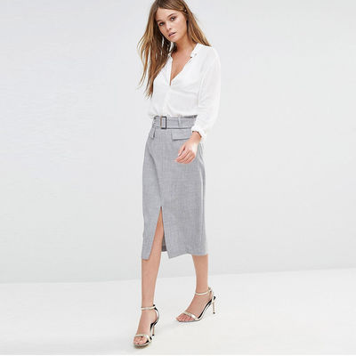 Desain perpecahan depan wanita pensil belted formal rok atas mewah