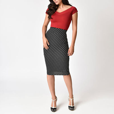 Women polka dot 3/4 formal skirt